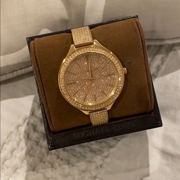 MICHAEL Michael Kors Accessories - NIB Michael Kors Slim Runway Glitz Pave Gold Watch